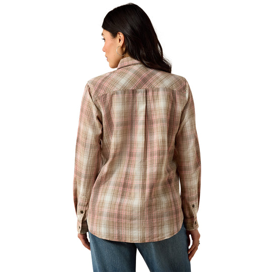 Womens Ariat Billie Jean Long Sleeve Shirt - White Pepper Coral Plaid