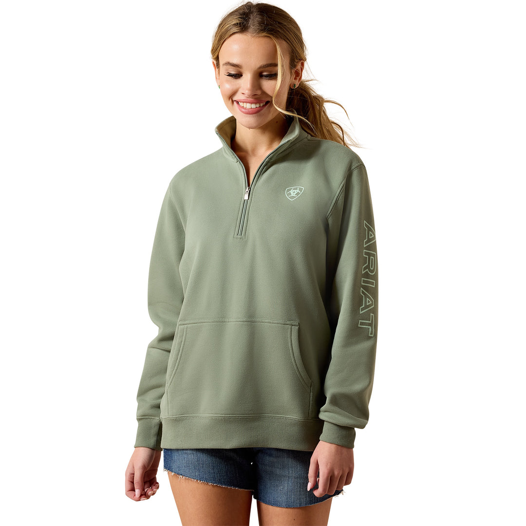 Womens Ariat Foundation Logo 1/2 Zip Sweatshirt - Sea Spray Sage Green