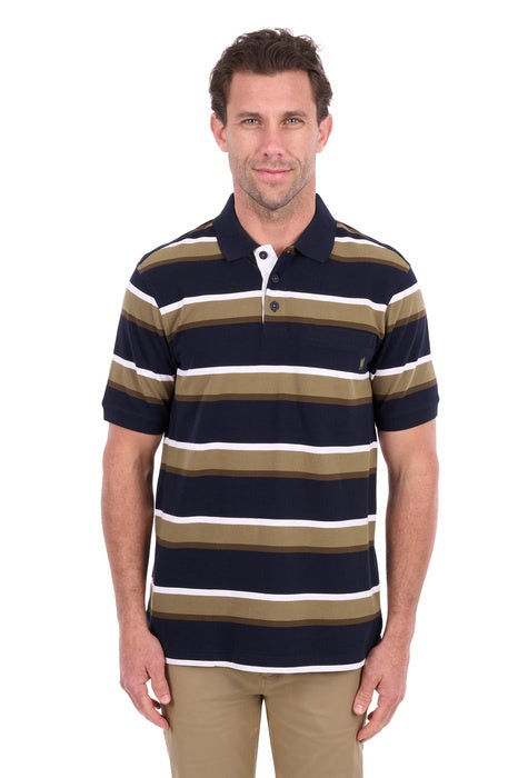 Mens Thomas Cook Vincent 1 pocket Short Sleeve Polo Shirt - Navy / Tan