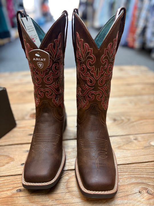 Womens Ariat Round Up Wide Square Toe StretchFit - Sassy Brown