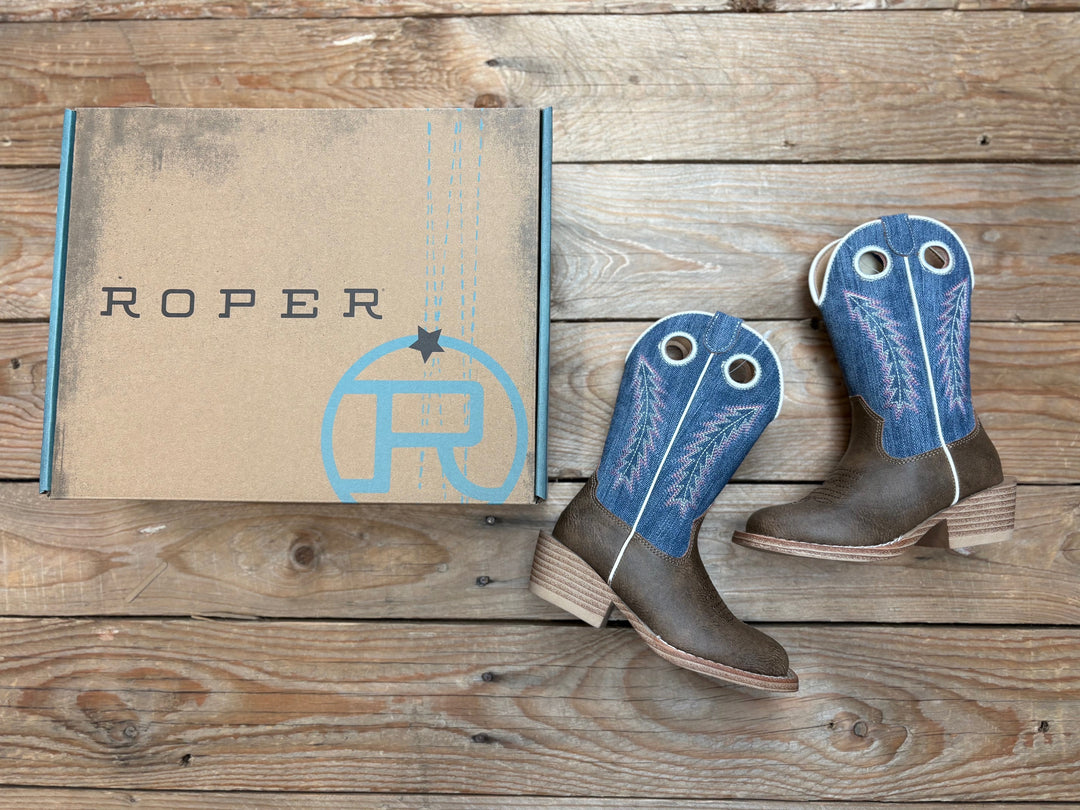 Little Kids Roper Willow Boot - Brown / Blue Denim