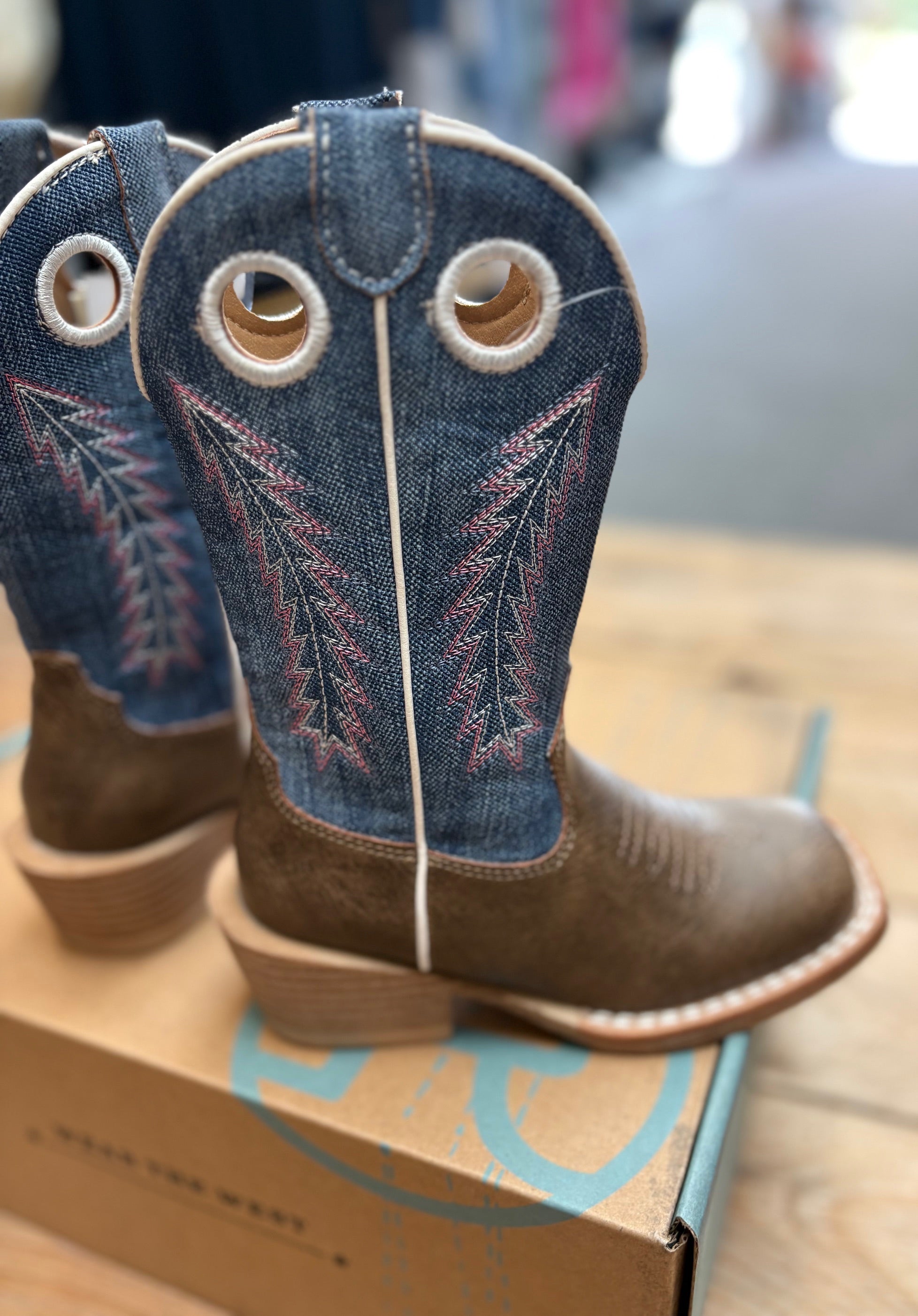 Little Kids Roper Willow Boot - Brown / Blue Denim