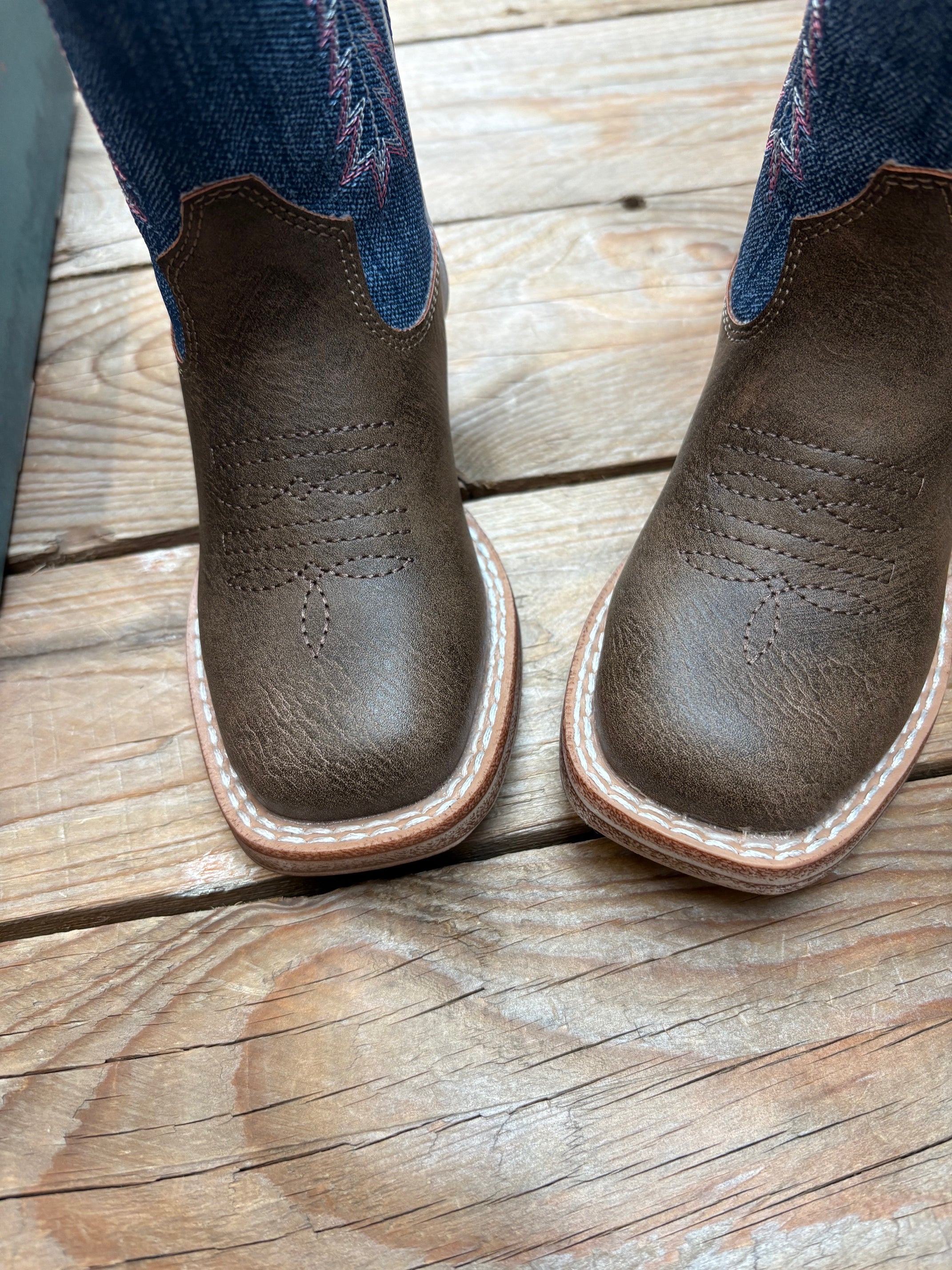 Little Kids Roper Willow Boot - Brown / Blue Denim