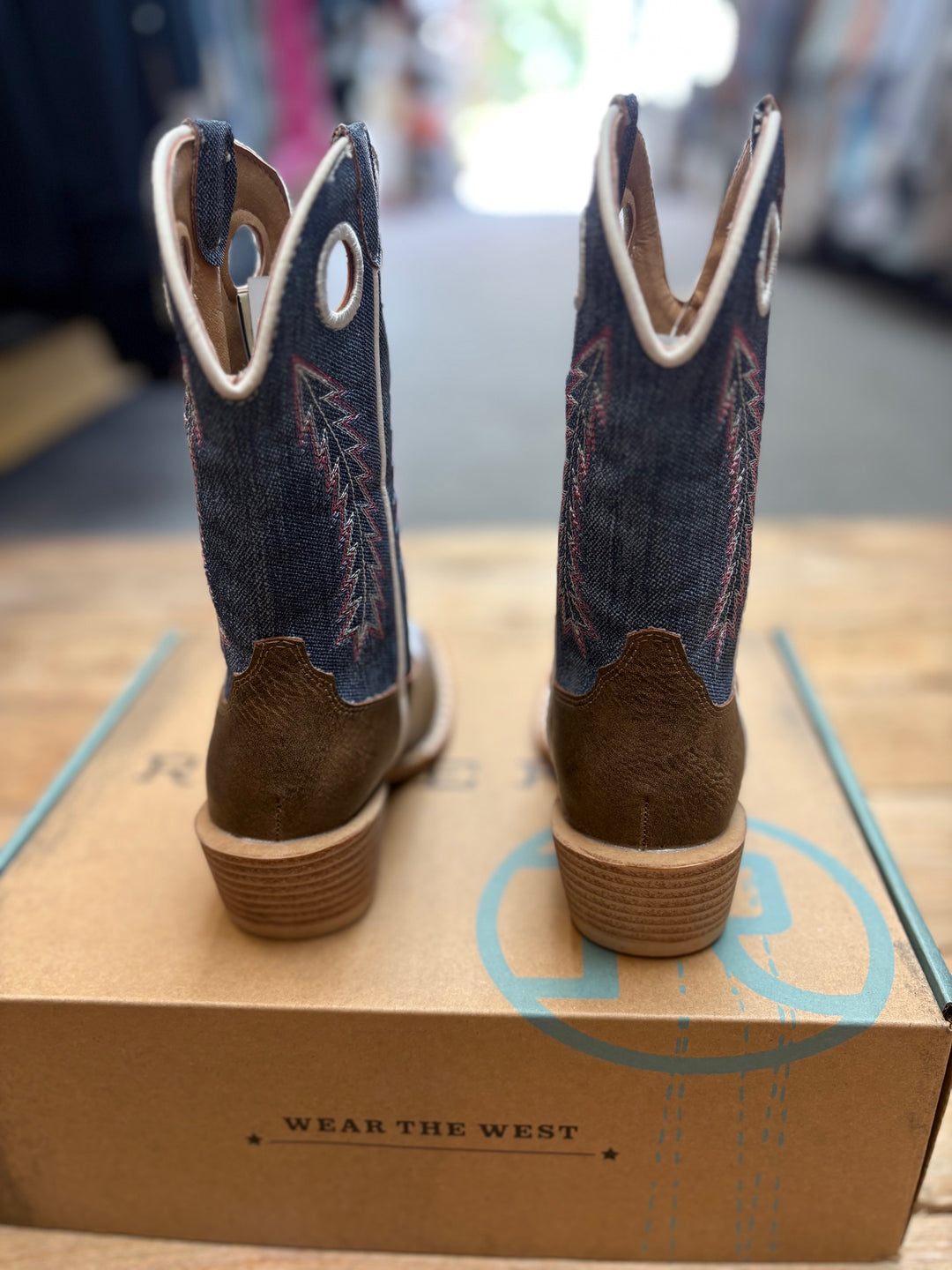 Little Kids Roper Willow Boot - Brown / Blue Denim