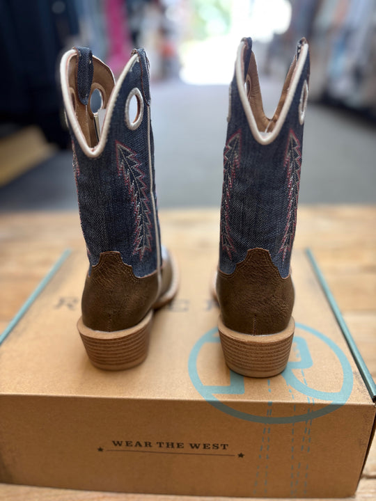 Little Kids Roper Willow Boot - Brown / Blue Denim