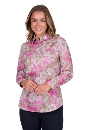 Women's Hard Slog Etta Half Placket Long Sleeve Shirt - Pink (7584051691597)