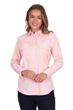 Women's Hard Slog Jen Half Placket Long Sleeve Shirt - Coral (7584051953741)