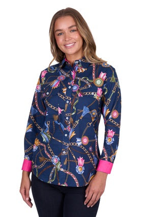 Women's Hard Slog Jolie Full Placket Long Sleeve Shirt - Navy (7584052117581)