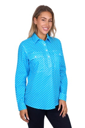 Women's Hard Slog Sia Half Placket Long Sleeve Shirt - Blue (7584052346957)