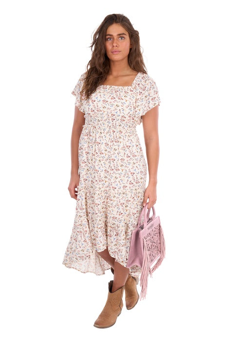 Womens Wrangler Renee Short Sleeve Midi Dress - Cream Floral