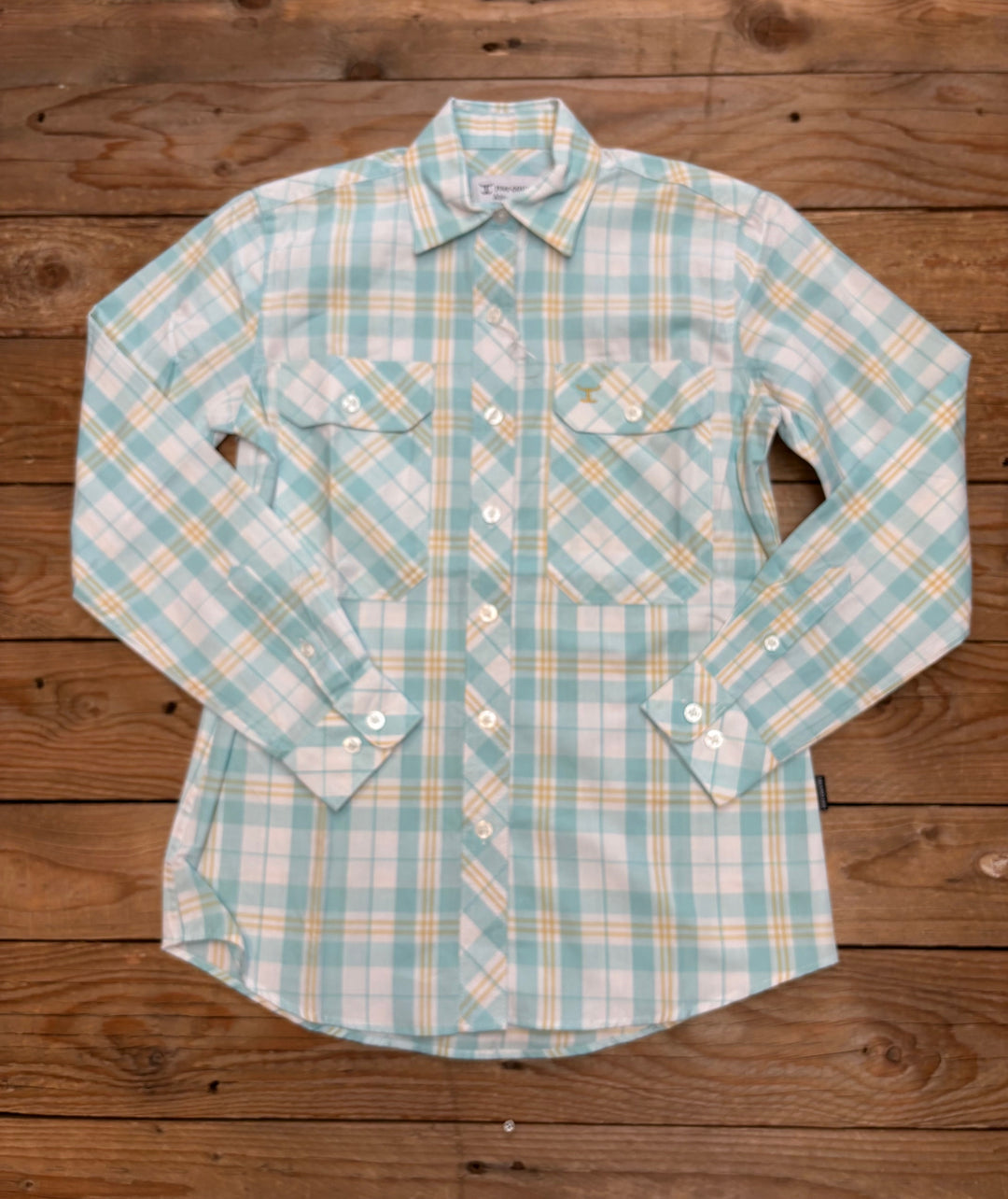 Womens Just Country Abbey Full Button Print Workshirt - Porceline Blue &amp; White Plaid