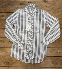 Womens Just Country Abbey Frills Full Button Print Workshirt - Indigo Blue &amp; White Lace