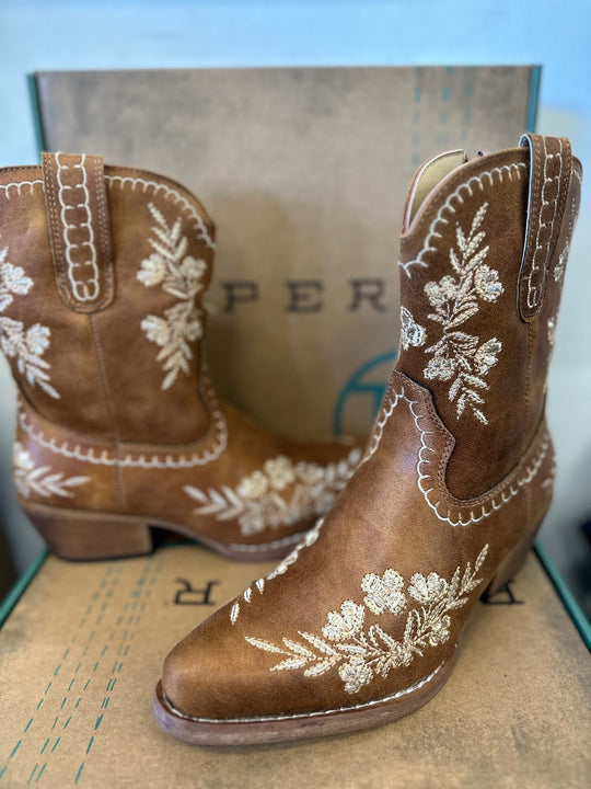 Womens Ropers Wynona Shortie Ankle Boot Snip Toe - Vintage Tan