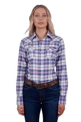 Womens Wrangler Lucy LS Western Check Shirt - Blue / Pink (7021446561869)