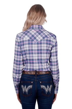 Womens Wrangler Lucy LS Western Check Shirt - Blue / Pink (7021446561869)