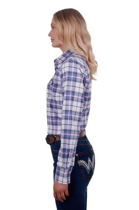 Womens Wrangler Lucy LS Western Check Shirt - Blue / Pink (7021446561869)