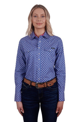 Womens Wrangler Karla LS Western Shirt - Blue (7021395181645)