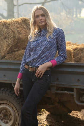 Womens Wrangler Karla LS Western Shirt - Blue (7021395181645)