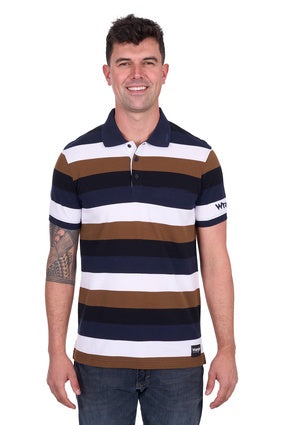 Mens Wrangler Walter 1 Pocket Polo Shirt - Navy / Tan (7563437277261)