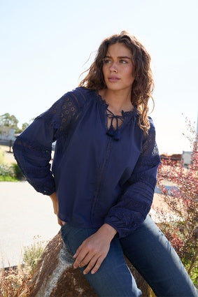 Womens Wrangler Tamara LS Blouse - Navy (7553500119117)