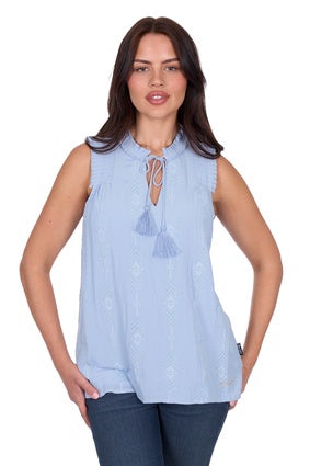 Womens Wrangler Simone Short Sleeve Blouse - Light Blue (7553533018189)