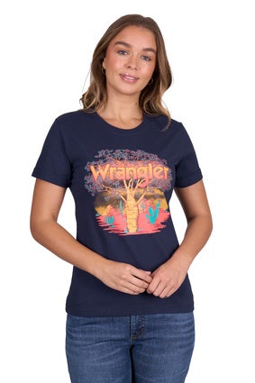 Womens Wrangler Lottie Short Sleeve Tee Tshirt - Navy (7553544290381)