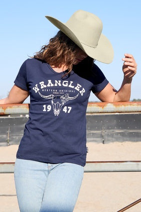 Womens Wrangler Reese SS Tee - Navy (7553546879053)