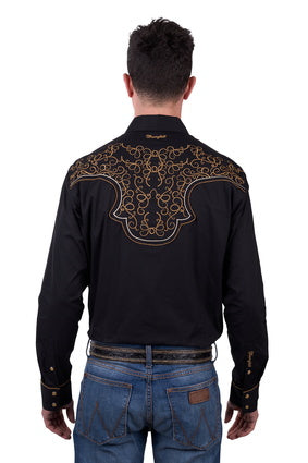 Mens Wrangler Rhys Embellished LS Shirt - Black (7443607421005)