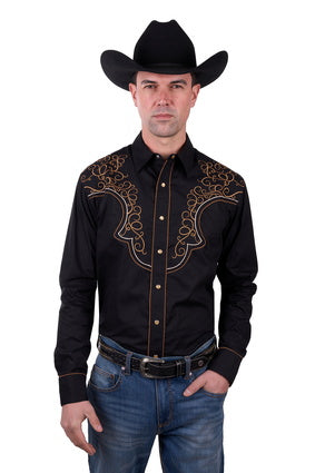 Mens Wrangler Rhys Embellished LS Shirt - Black (7443607421005)