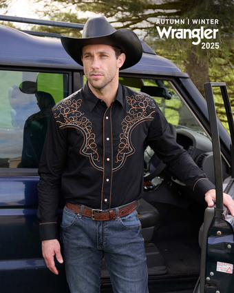 Mens Wrangler Rhys Embellished LS Shirt - Black (7443607421005)