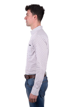 Mens Wrangler Knox LS Shirt - White / Dark Tan (7443607748685)