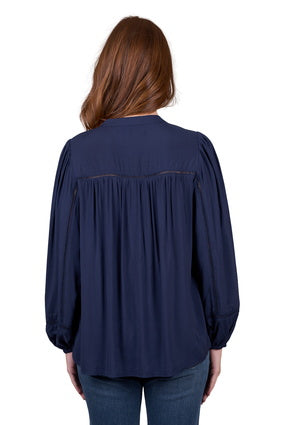 Womens Wrangler Bridie LS Blouse - Navy (7443609780301)