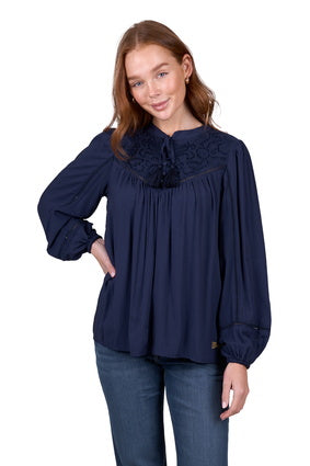 Womens Wrangler Bridie LS Blouse - Navy (7443609780301)