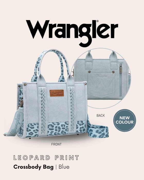 Womens Wrangler Leopard Print Crossbody Bag Tote - Taupe / Pink / Blue / Tan