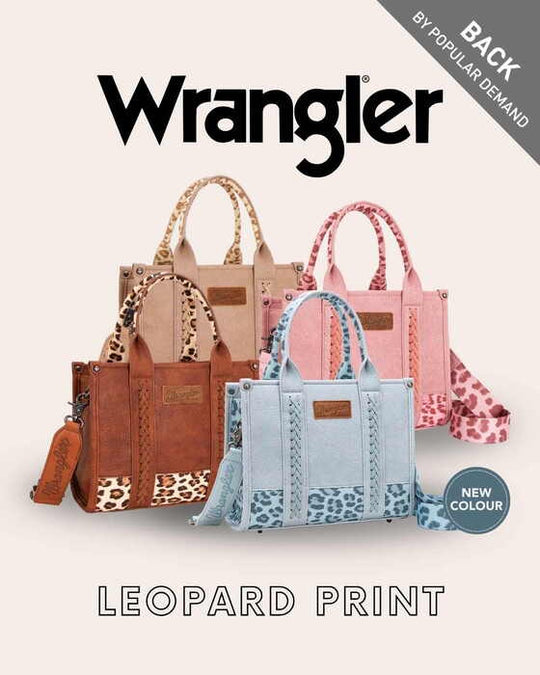 Womens Wrangler Leopard Print Crossbody Bag Tote - Taupe / Pink / Blue / Tan
