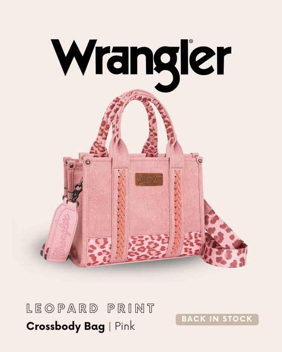 Womens Wrangler Leopard Print Crossbody Bag Tote - Taupe / Pink / Blue / Tan