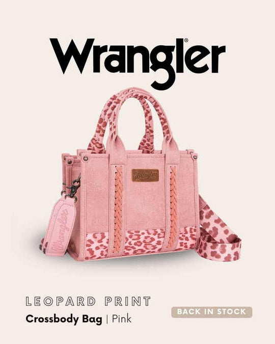 Womens Wrangler Leopard Print Crossbody Bag Tote - Taupe / Pink / Blue / Tan
