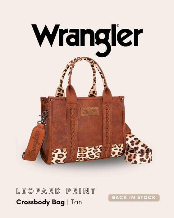 Womens Wrangler Leopard Print Crossbody Bag Tote - Taupe / Pink / Blue / Tan