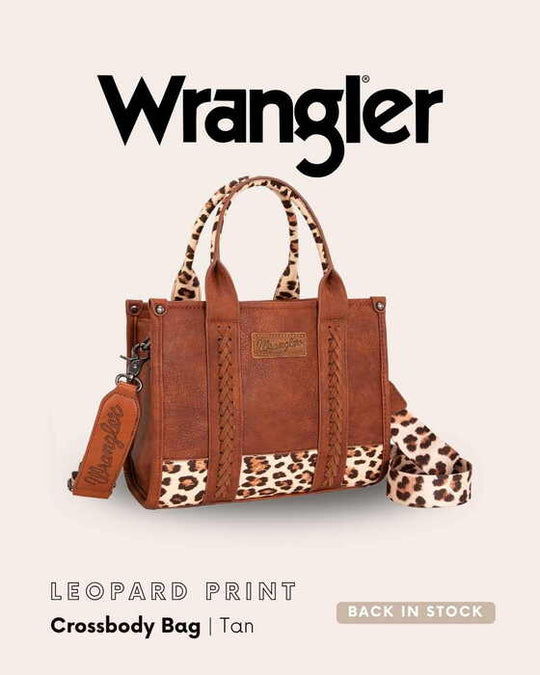 Womens Wrangler Leopard Print Crossbody Bag Tote - Taupe / Pink / Blue / Tan
