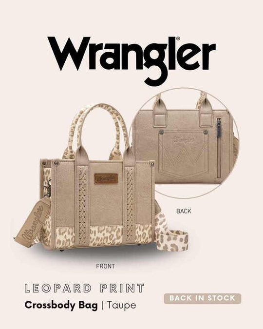 Womens Wrangler Leopard Print Crossbody Bag Tote - Taupe / Pink / Blue / Tan