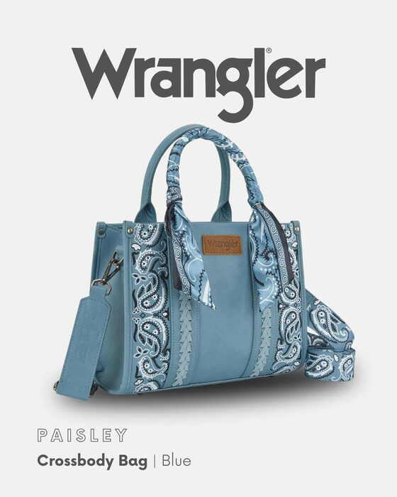 Womens Wrangler Paisley Crossbody Tote Bag - Tan / Pink / Blue