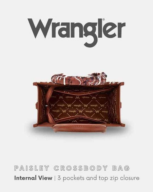 Womens Wrangler Paisley Crossbody Tote Bag - Tan / Pink / Blue