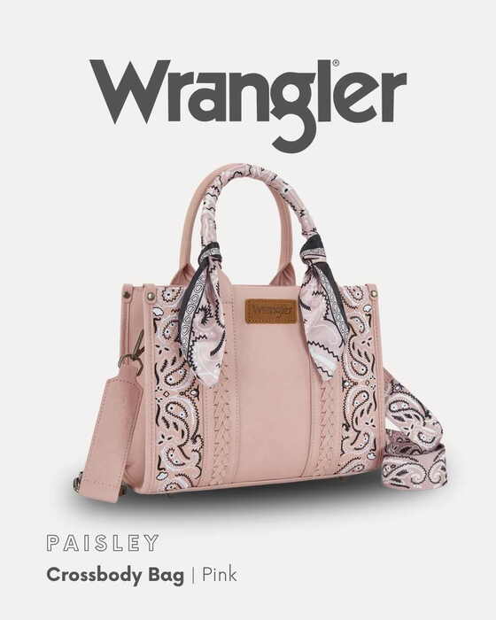 Womens Wrangler Paisley Crossbody Tote Bag - Tan / Pink / Blue