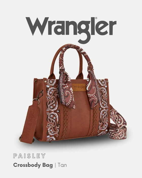 Womens Wrangler Paisley Crossbody Tote Bag - Tan / Pink / Blue