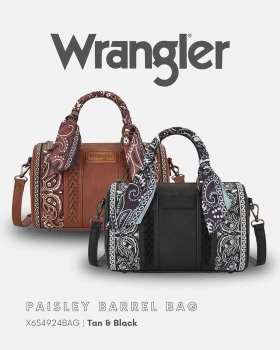 Womens Wrangler Paisley Barrel Bag - Tan or Black