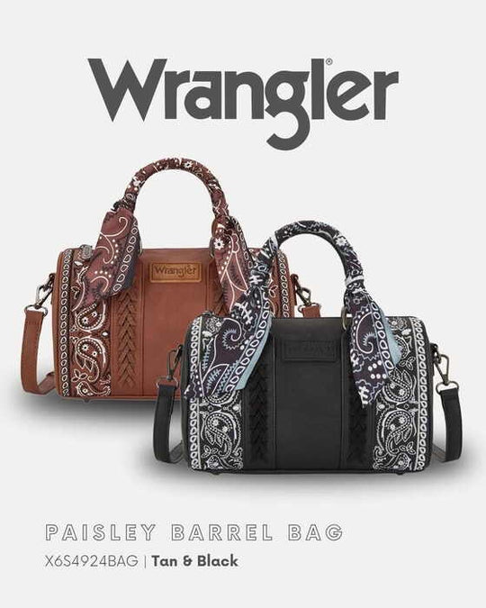 Womens Wrangler Paisley Barrel Bag - Tan or Black