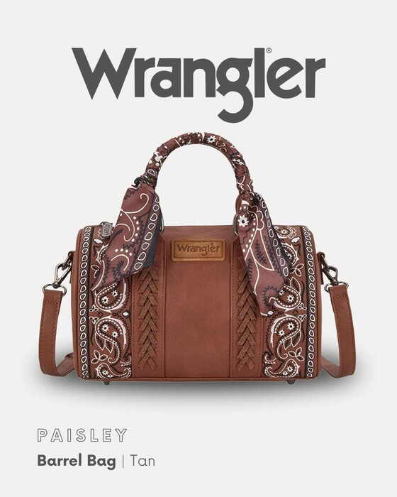 Womens Wrangler Paisley Barrel Bag - Tan or Black