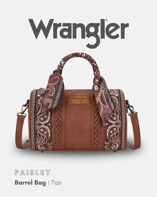 Womens Wrangler Paisley Barrel Bag - Tan or Black