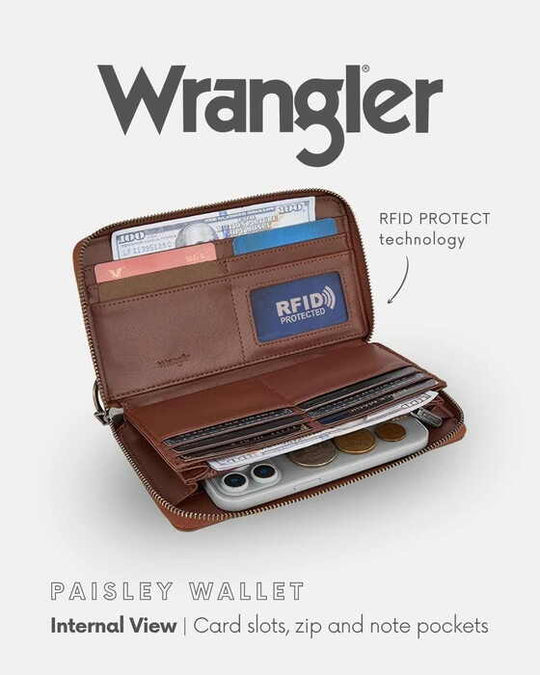 Womens Wrangler Paisley Wallet - Tan / Pink