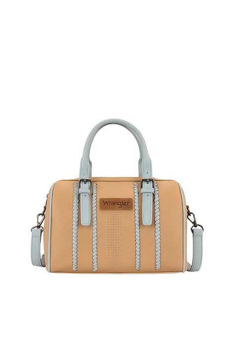 Womens Wrangler Boston Stitch Barrel Bag - Tan or Camel/Blue